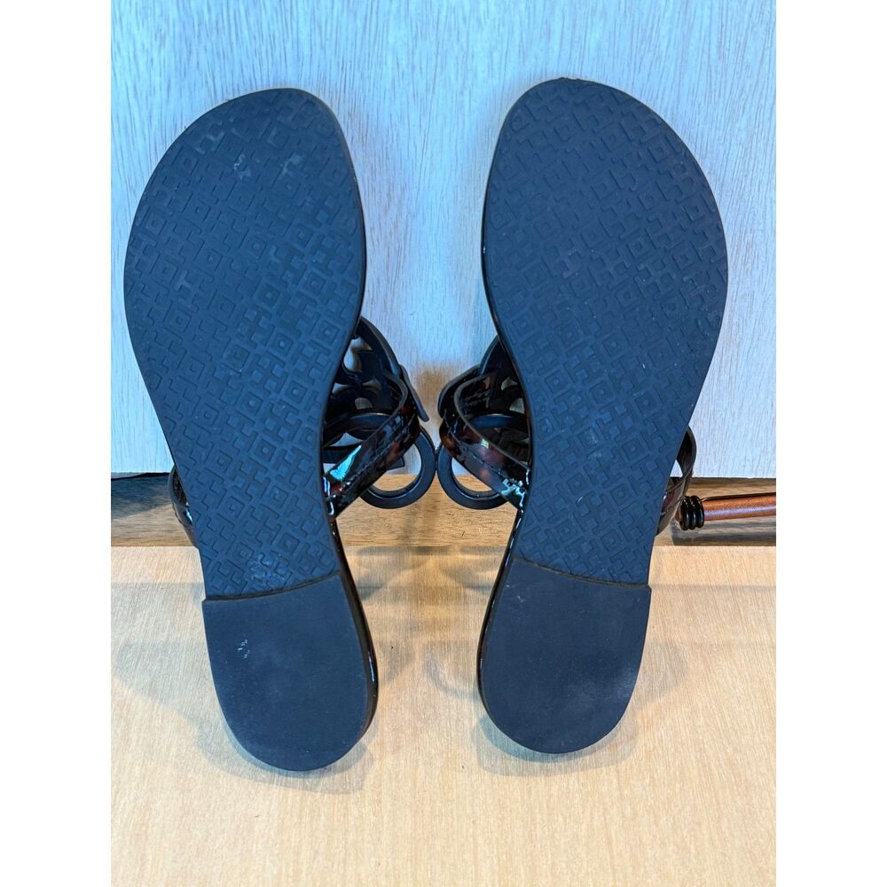 Tory Burch Miller Tortoise Patent Leather Thong Sandal Size 6M 5930 Brazil - Picture 5 of 6